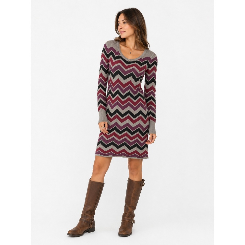 Aventura Organic Cotton Chevron Sweater Dress Small Retro Boho Fall Cozy